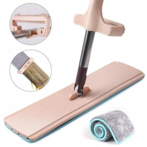 Швабра с телескопической ручкой Spin Mop 360 Pro с отжимом, платформа, микрофибра, бежевая