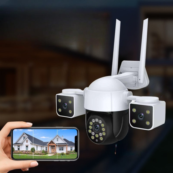 Уличная IP-камера с 3 объективами 2+2+2 Мп, 4G Wi-Fi/LAN, ночным видением и датчиком движения