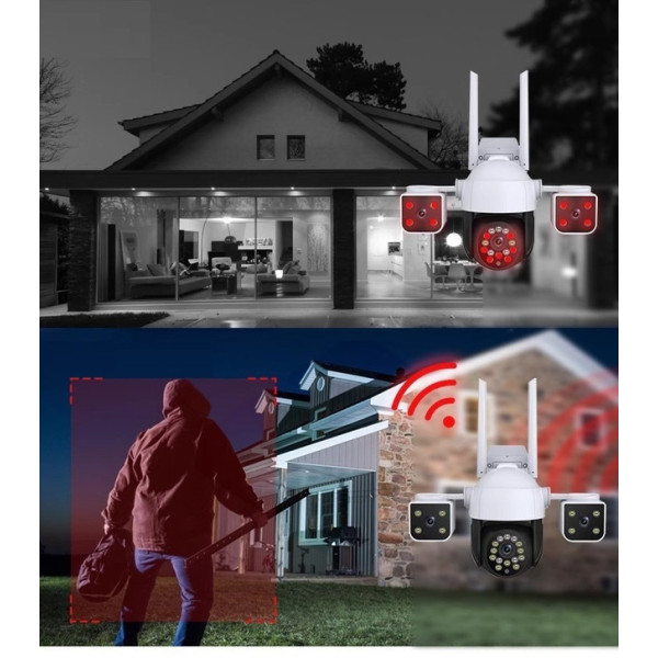 Уличная IP-камера с 3 объективами 2+2+2 Мп, 4G Wi-Fi/LAN, ночным видением и датчиком движения