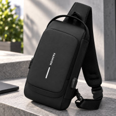 Сумка-слинг мужская XL-1514 с USB портом и кодовым замком, черная, тканевая на одно плечо