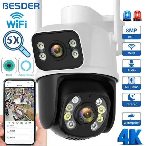 Уличная IP-камера A8BQ с LED-подсветкой, двойными линзами и датчиком движения, режим день/ночь