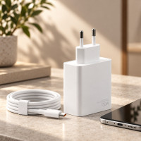 Сетевой адаптер питания 120W с быстрой зарядкой QC 3.0 и USB Type-A, белый, с кабелем