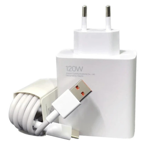 Сетевой адаптер питания 120W с быстрой зарядкой QC 3.0 и USB Type-A, белый, с кабелем
