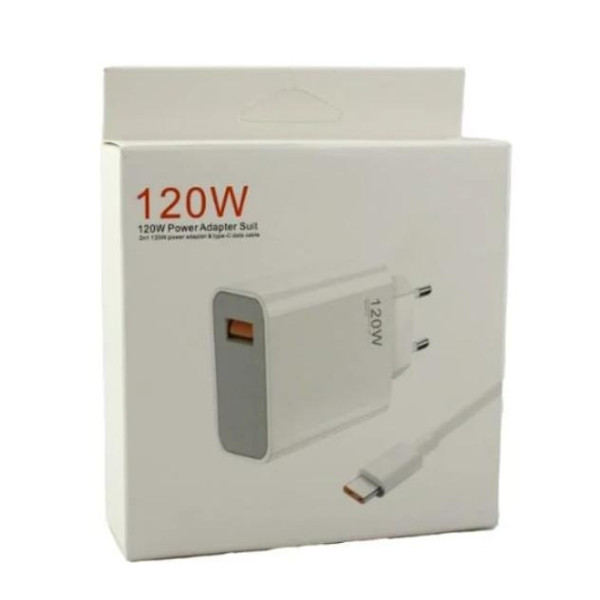 Сетевой адаптер питания 120W с быстрой зарядкой QC 3.0 и USB Type-A, белый, с кабелем