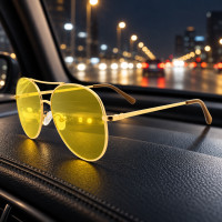 Антибликовые желтые очки Night View Glasses для водителей с ночным видением и складной оправой