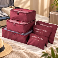 Набор из 6 дорожных органайзеров Secret Pouch для одежды с застежками бордового цвета