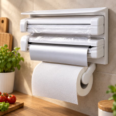 Настенный кухонный диспенсер Triple Paper Dispenser для бумажных полотенец, пищевой пленки и фольги из пластик