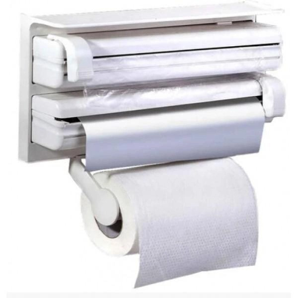Настенный кухонный диспенсер Triple Paper Dispenser для бумажных полотенец, пищевой пленки и фольги из пластик