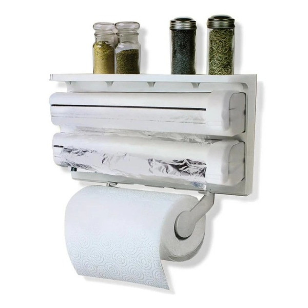 Настенный кухонный диспенсер Triple Paper Dispenser для бумажных полотенец, пищевой пленки и фольги из пластик