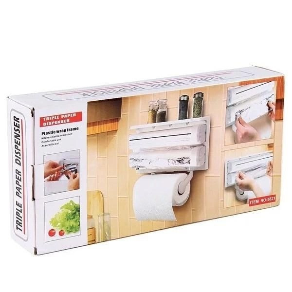 Настенный кухонный диспенсер Triple Paper Dispenser для бумажных полотенец, пищевой пленки и фольги из пластик