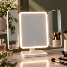 Настольное косметическое тройное LED зеркало XW 810 с аккумулятором и сенсорным управлением, 3 режима подсветк