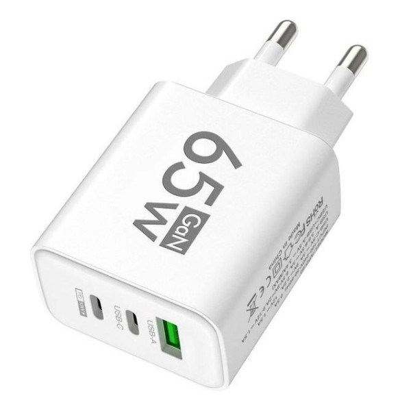 Зарядное устройство GaN 65W TRG-185 универсальное с функцией быстрой зарядки белого цвета