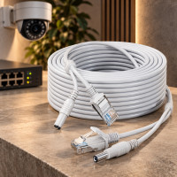 Сетевой и силовой кабель RJ45 DC 20 м медный для компьютерных сетей и камер