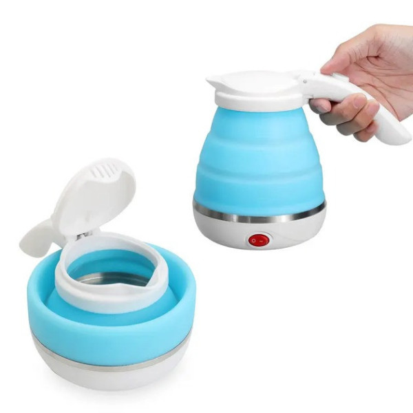 Складной электрочайник Electric Kettle с силиконовым корпусом для походов и путешествий голубой 600 мл