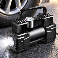 Портативный автокомпрессор SCK619 Air Pump 12 В со стрелочным манометром и фонарём