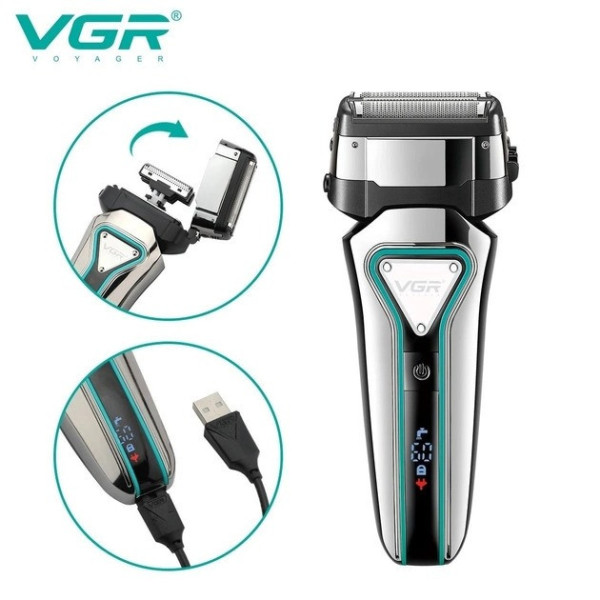 Аккумуляторная сетевая электробритва Shaver VGR V-333 с двумя бритвенными головками и триммером для сухого и в