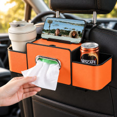Автоорганайзер DriveTidy на подголовник с держателями и отделением для салфеток оранжевого цвета