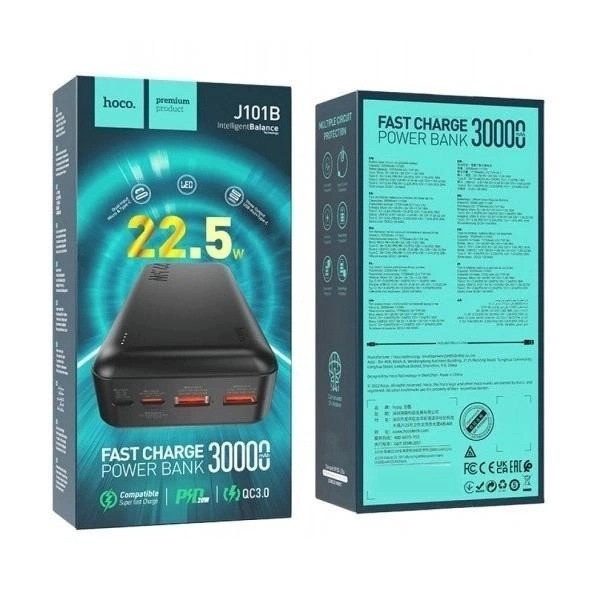 Портативный аккумулятор Power Bank Hoco J101B 30000mAh с поддержкой PD 20W и QC 3.0 22.5W черный
