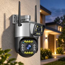 Уличная IP-камера видеонаблюдения V380 4G с двойным объективом и датчиком движения, день/ночь