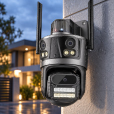 Уличная IP-камера Icsee XM77 с Wi-Fi и тремя объективами 12 МП для круглосуточного видеонаблюдения