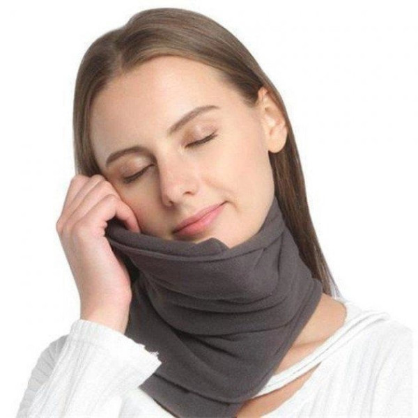 Подушка-шарф Travel Pillow для сна в транспорте и путешествий, поддержка головы и шеи, серая