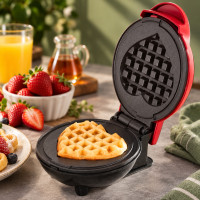 Мини-вафельница с антипригарным покрытием в форме сердца Waffle Maker электрическая