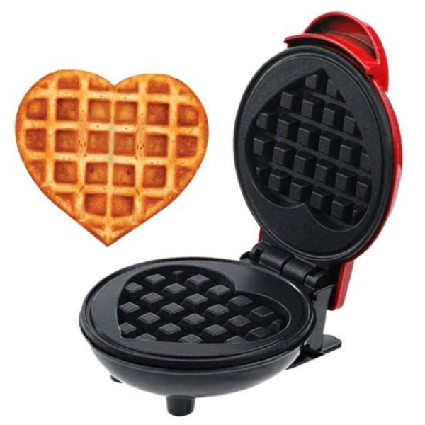 Мини-вафельница с антипригарным покрытием в форме сердца Waffle Maker электрическая