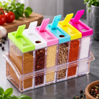 Набор для специй Seasoning six piece set из 6 пластиковых баночек с подставкой, подходит для посудомоечной маш