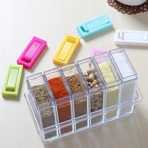 Набор для специй Seasoning six piece set из 6 пластиковых баночек с подставкой, подходит для посудомоечной маш