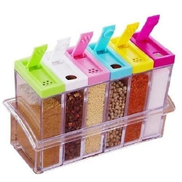 Набор для специй Seasoning six piece set из 6 пластиковых баночек с подставкой, подходит для посудомоечной маш