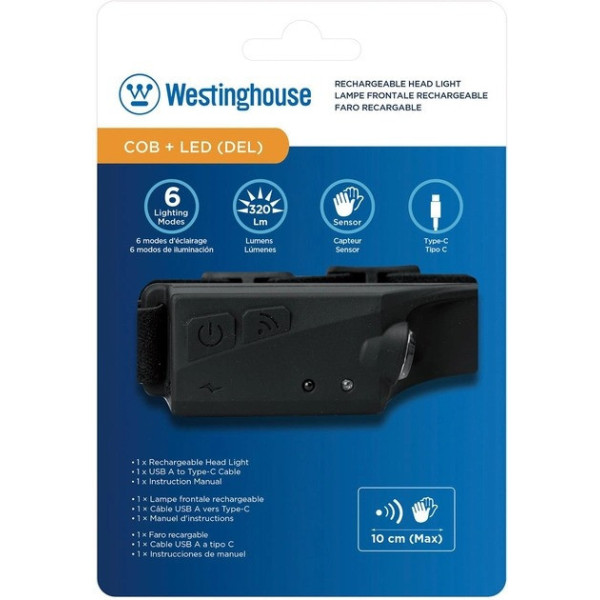 Налобный аккумуляторный фонарь Westinghouse LED+COB WF218 с светодиодной лампой и световым потоком 350 лм