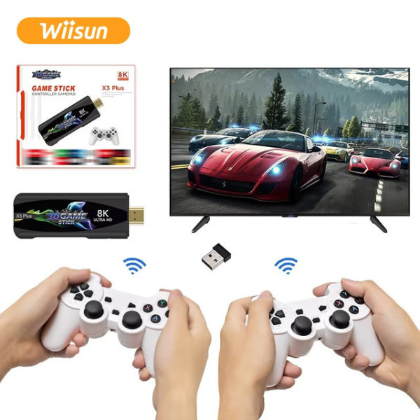 Портативная игровая консоль Game Stick X3 Plus 8K с HDMI, джойстиками, контроллером и пультом управления