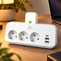 Мережевой фильтр-подовжитель AND 5378 с 3 розетками и USB для питания приборов с выключателем