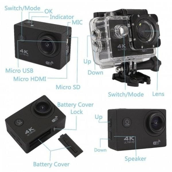 Экшн-камера SPORT S2 с Wi-Fi и водонепроницаемым корпусом, запись 4K UHD