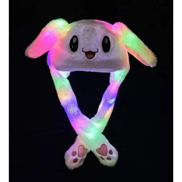 Светящаяся шапка с двигающимися ушами Кролик Pikachu Пикачу белая