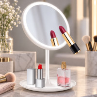 Настольное косметическое зеркало AMIRO LED с сенсорной подсветкой и аккумулятором, круглое, портативное