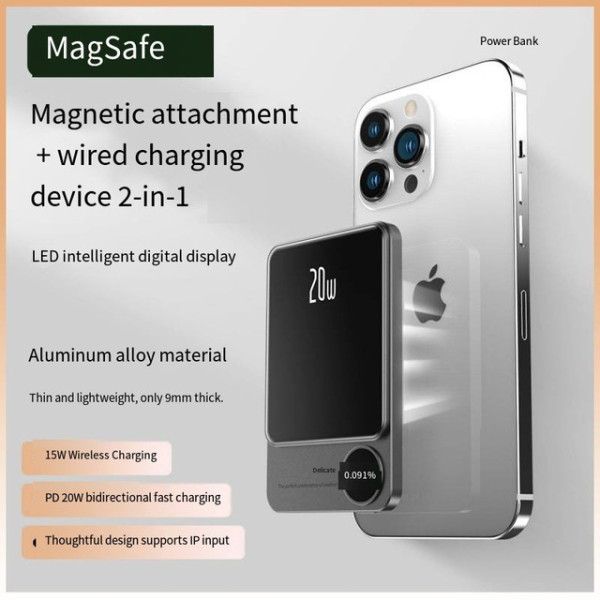Портативный аккумулятор Powerbank Q9 5000 mAh с дисплеем и беспроводной зарядкой MagSafe
