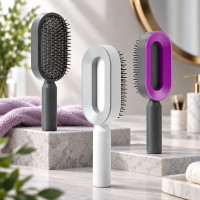 Щетка для волос 3D Central Hollow Cushion Comb массажная с кнопкой очистки для начесывания и укладки