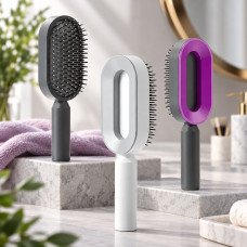 Щетка для волос 3D Central Hollow Cushion Comb массажная с кнопкой очистки для начесывания и укладки