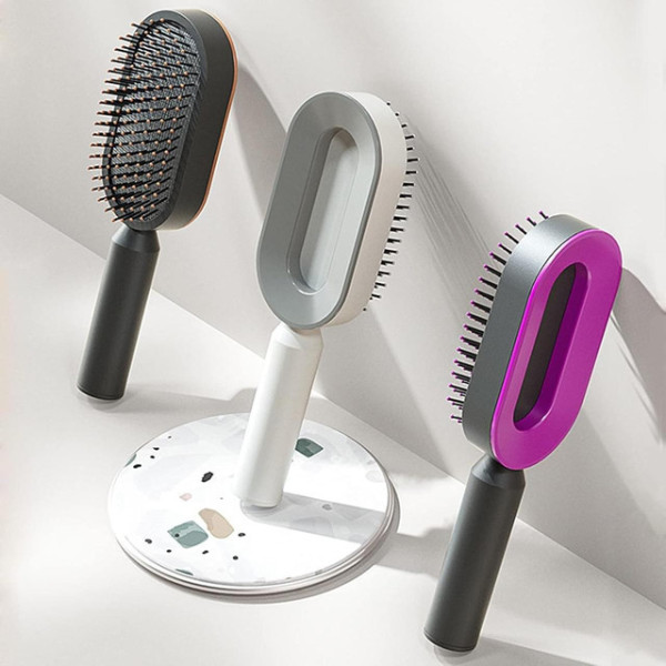 Щетка для волос 3D Central Hollow Cushion Comb массажная с кнопкой очистки для начесывания и укладки