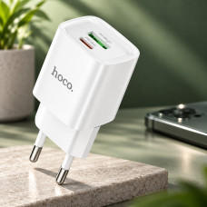 Сетевой адаптер HOCO C147A с двумя USB-портами Type-C, 20 Вт, поддержка PD и QC 3.0