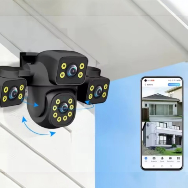 Уличная IP-камера QL4 12MP с Wi-Fi и тремя объективами для видеонаблюдения с датчиком движения и режимом день/