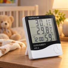 Цифровой комнатный термометр с часами и гигрометром LCD 3 в 1 MHZ HTC-1 настольный электронный