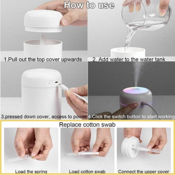 Ультразвуковой увлажнитель воздуха H2O Colorful HUMIDIFIER USB с подсветкой, 300 мл