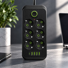Мережевой фильтр-удлинитель F06U с 6 розетками, USB и Type-C кабелем длиной 2 метра