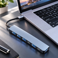 USB Type-C хаб 7 в 1 с 5 USB портами 2.0 и 3.0 для ноутбука и ПК серый разветвитель