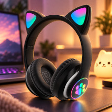 Беспроводные накладные наушники с кошачьими ушками Cat VZV-23M с USB-разъемом и встроенным микрофоном