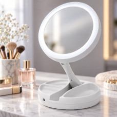 Настольное косметическое зеркало My Fold Away Mirror с LED подсветкой и увеличением на подставке