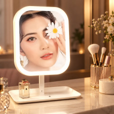 Настольное косметическое зеркало с LED-подсветкой, сенсорным управлением, подставкой и органайзером