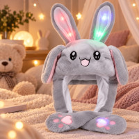 Шапка светящаяся зайчик с подвижными ушками Pikachu Toys Серый для весны и осени